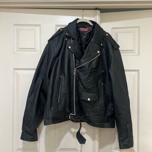 Highway Hawks Motorcycle Heavy‎ Jacket Mens 50 Black Leather Retro Biker Coat
